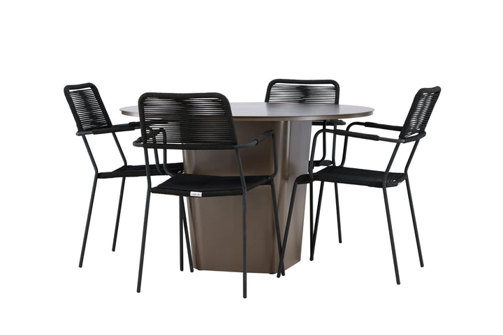 Venture Home Santa Fe Dining Table ø120 - Roasty +Lindos Armchair - Black Alu / Black Rope _4