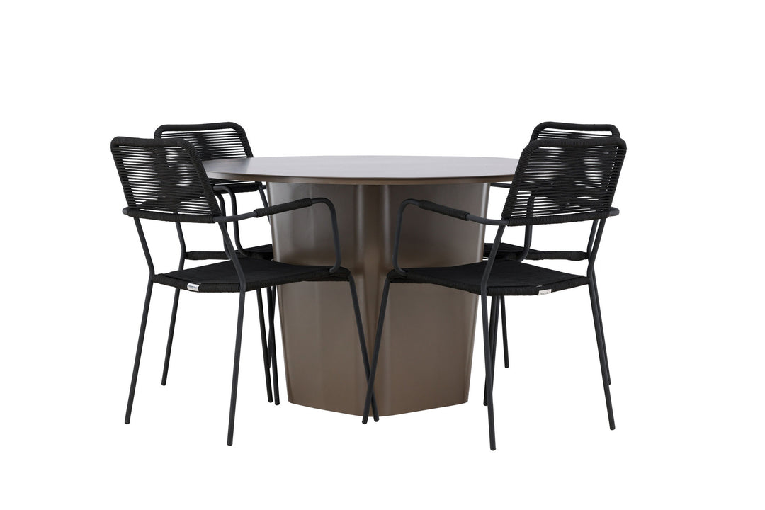 Venture Home Santa Fe Dining Table ø120 - Roasty +Lindos Armchair - Black Alu / Black Rope _4