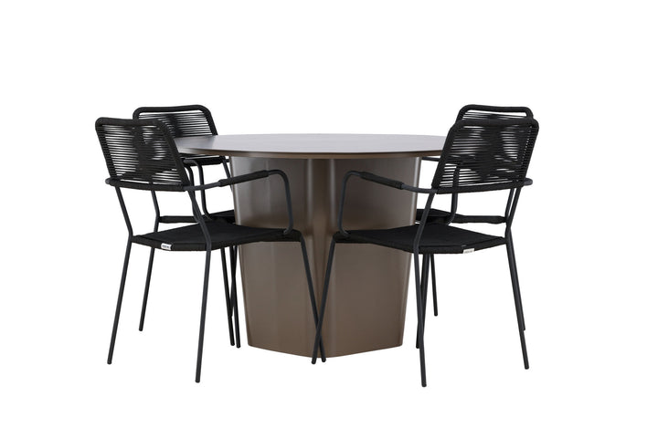 Venture Home Santa Fe Dining Table ø120 - Roasty +Lindos Armchair - Black Alu / Black Rope _4