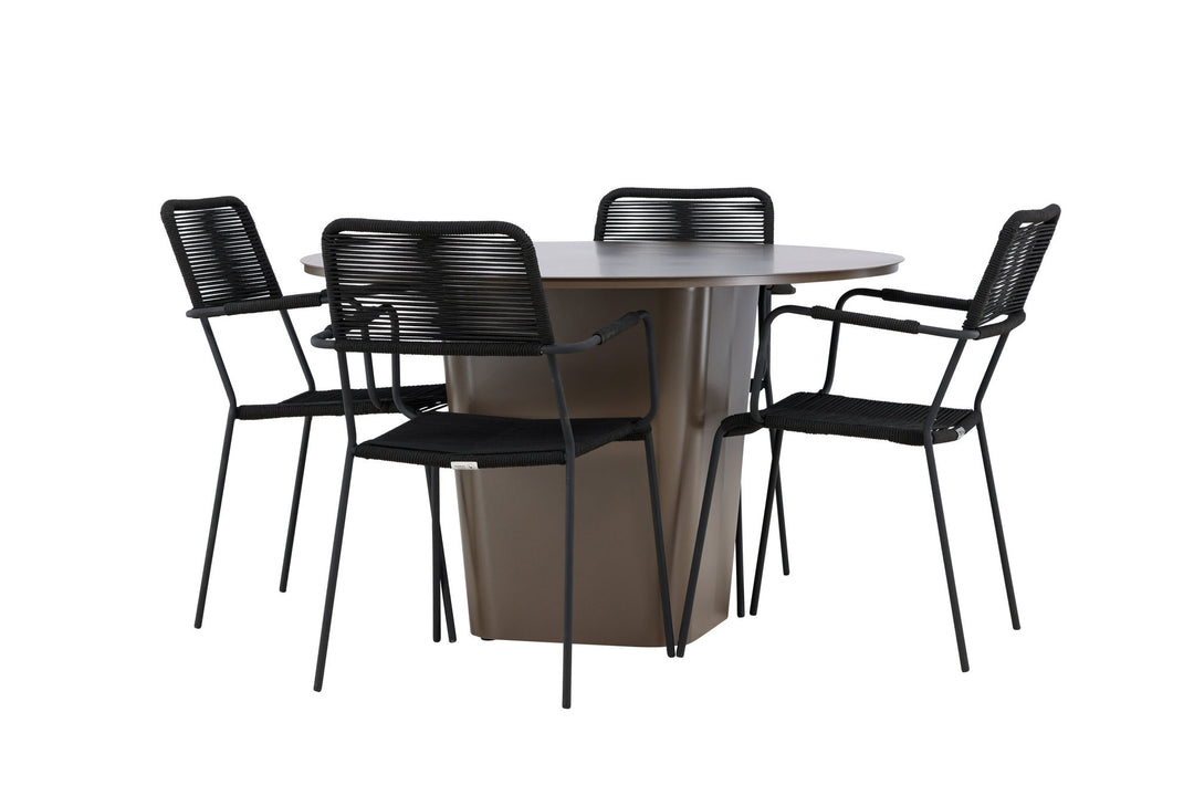 Venture Home Santa Fe Dining Table ø120 - Roasty +Lindos Armchair - Black Alu / Black Rope _4
