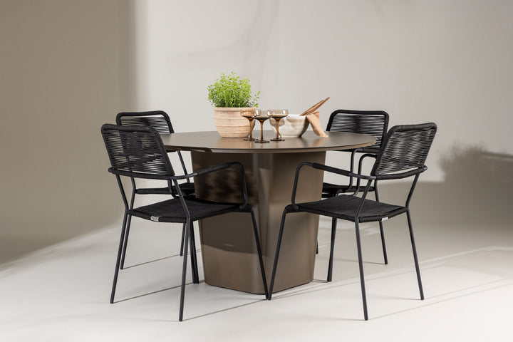 Venture Home Santa Fe Dining Table ø120 - Roasty +Lindos Armchair - Black Alu / Black Rope _4