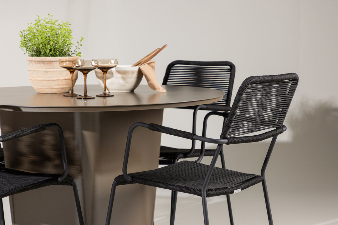 Venture Home Santa Fe Dining Table ø120 - Roasty +Lindos Armchair - Black Alu / Black Rope _4