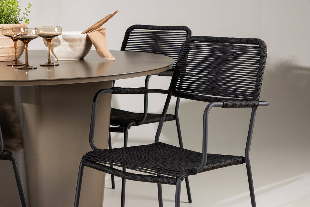 Venture Home Santa Fe Dining Table ø120 - Roasty +Lindos Armchair - Black Alu / Black Rope _4