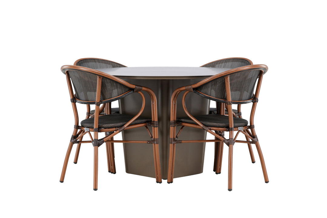 Santa Fe Spisegruppe Rund 120 cm + 4 stk Vila Spisestole Sort/Brun - Havesæt