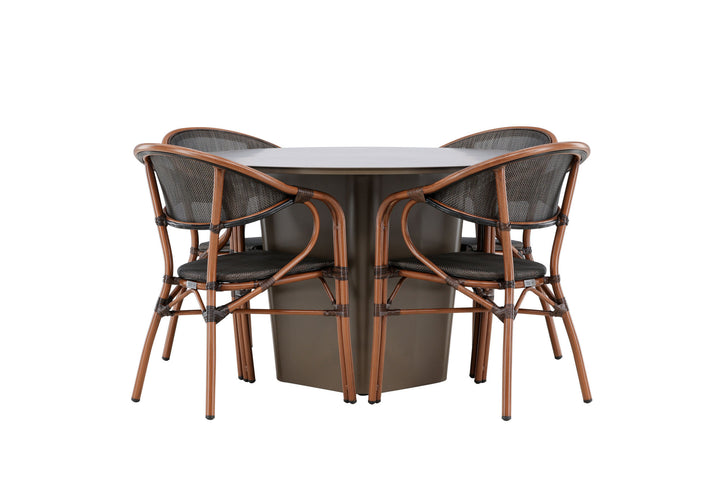 Santa Fe Spisegruppe Rund 120 cm + 4 stk Vila Spisestole Sort/Brun - Havesæt
