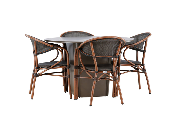 Santa Fe Spisegruppe Rund 120 cm + 4 stk Vila Spisestole Sort/Brun - Havesæt