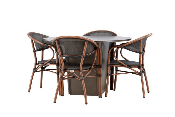 Santa Fe Spisegruppe Rund 120 cm + 4 stk Vila Spisestole Sort/Brun - Havesæt