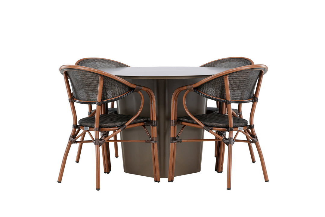 Santa Fe Spisegruppe Rund 120 cm + 4 stk Vila Spisestole Sort/Brun - Havesæt