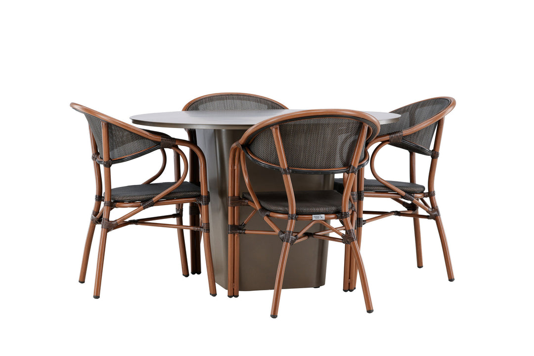 Santa Fe Spisegruppe Rund 120 cm + 4 stk Vila Spisestole Sort/Brun - Havesæt