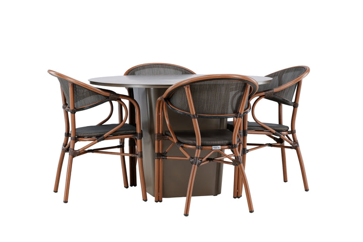 Santa Fe Spisegruppe Rund 120 cm + 4 stk Vila Spisestole Sort/Brun - Havesæt