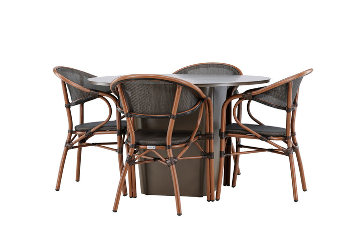 Santa Fe Spisegruppe Rund 120 cm + 4 stk Vila Spisestole Sort/Brun - Havesæt