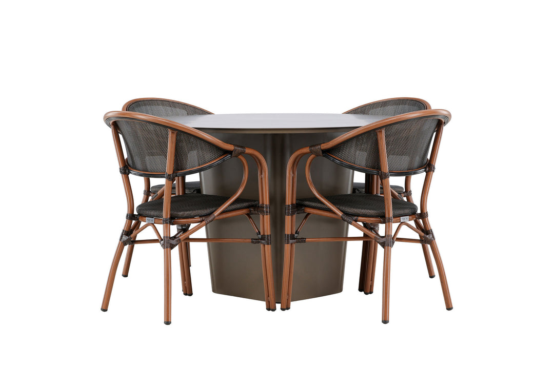 Santa Fe Spisegruppe Rund 120 cm + 4 stk Vila Spisestole Sort/Brun - Havesæt