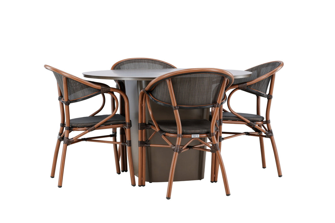 Santa Fe Spisegruppe Rund 120 cm + 4 stk Vila Spisestole Sort/Brun - Havesæt
