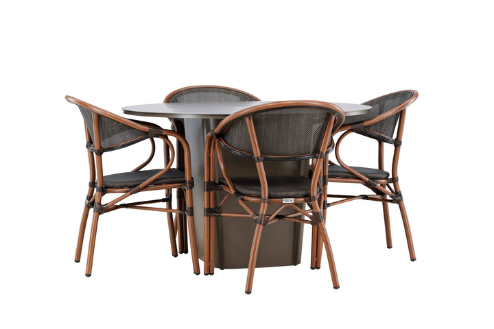 Santa Fe Spisegruppe Rund 120 cm + 4 stk Vila Spisestole Sort/Brun - Havesæt