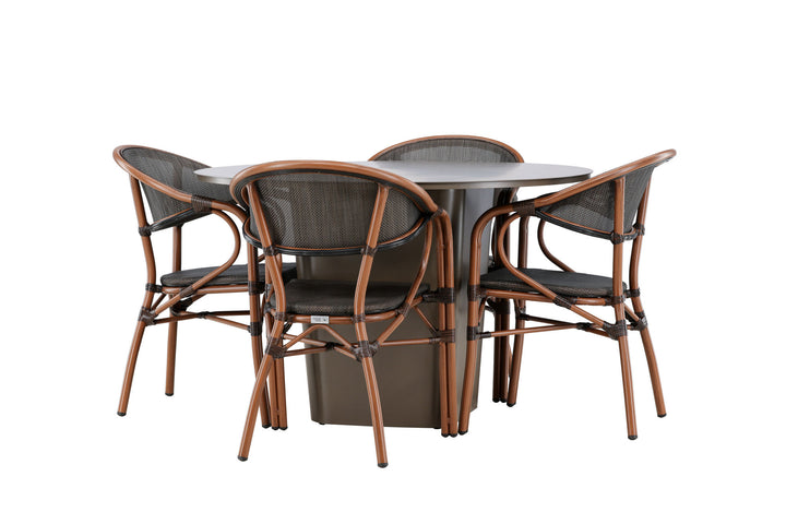 Santa Fe Spisegruppe Rund 120 cm + 4 stk Vila Spisestole Sort/Brun - Havesæt