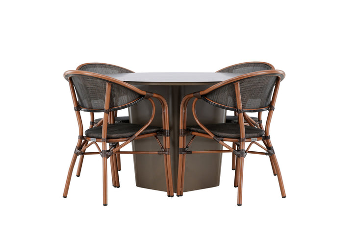 Santa Fe Spisegruppe Rund 120 cm + 4 stk Vila Spisestole Sort/Brun - Havesæt