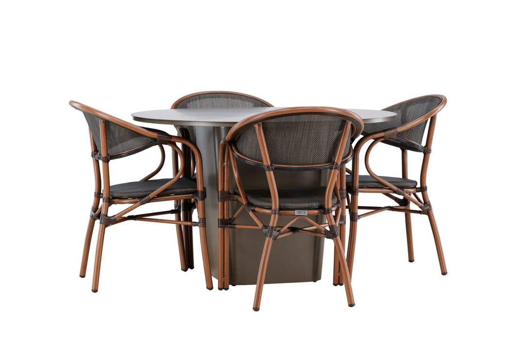 Santa Fe Spisegruppe Rund 120 cm + 4 stk Vila Spisestole Sort/Brun - Havesæt