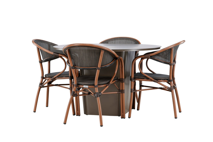 Santa Fe Spisegruppe Rund 120 cm + 4 stk Vila Spisestole Sort/Brun - Havesæt