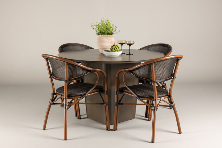 Santa Fe Spisegruppe Rund 120 cm + 4 stk Vila Spisestole Sort/Brun - Havesæt