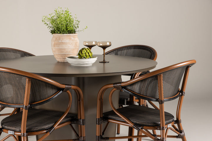 Santa Fe Spisegruppe Rund 120 cm + 4 stk Vila Spisestole Sort/Brun - Havesæt
