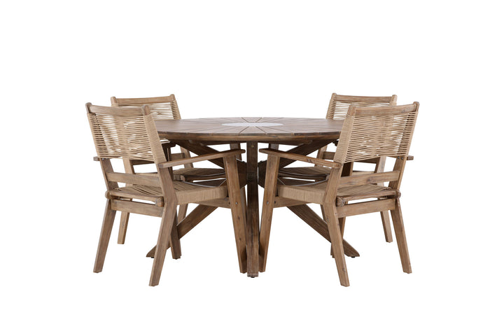 Venture Home Rosario Dining Table- Teak Ø140 +Peter Diningchair Acacia - Dark brown / Beige _4