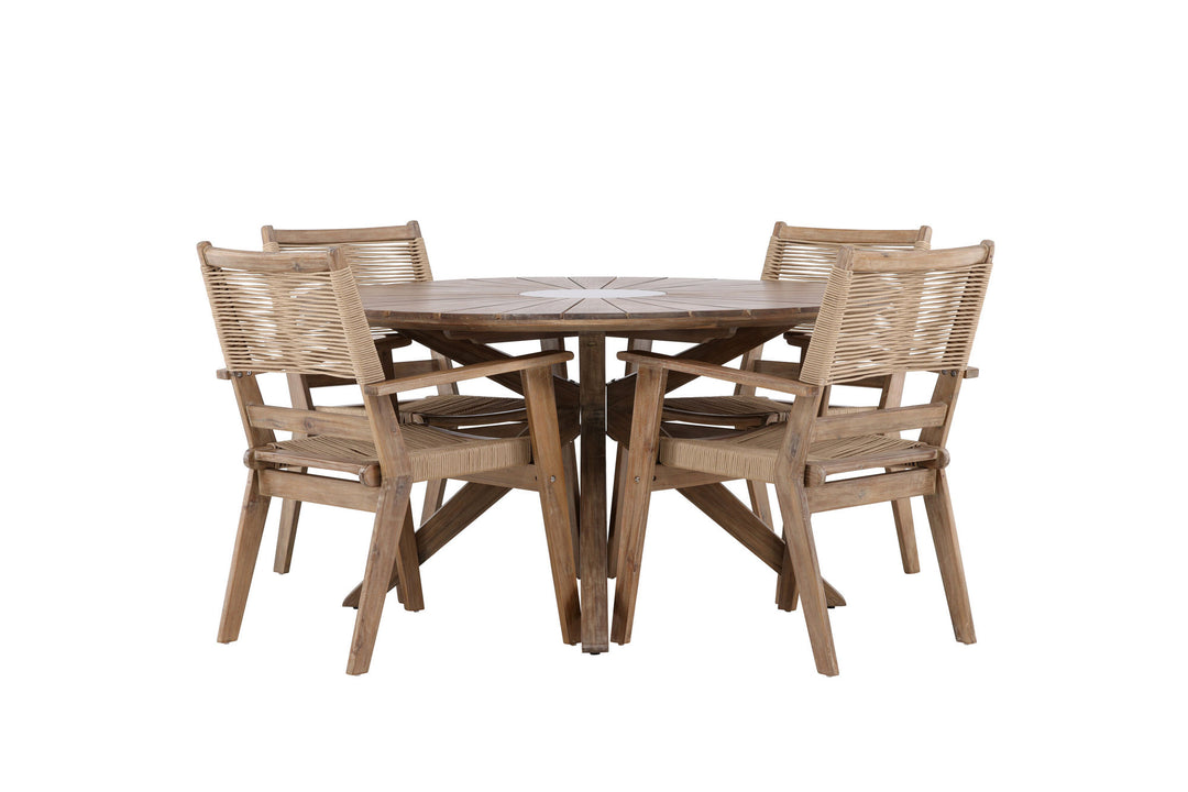 Venture Home Rosario Dining Table- Teak Ø140 +Peter Diningchair Acacia - Dark brown / Beige _4