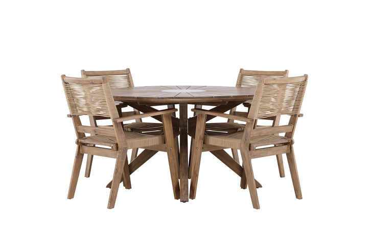 Venture Home Rosario Dining Table- Teak Ø140 +Peter Diningchair Acacia - Dark brown / Beige _4