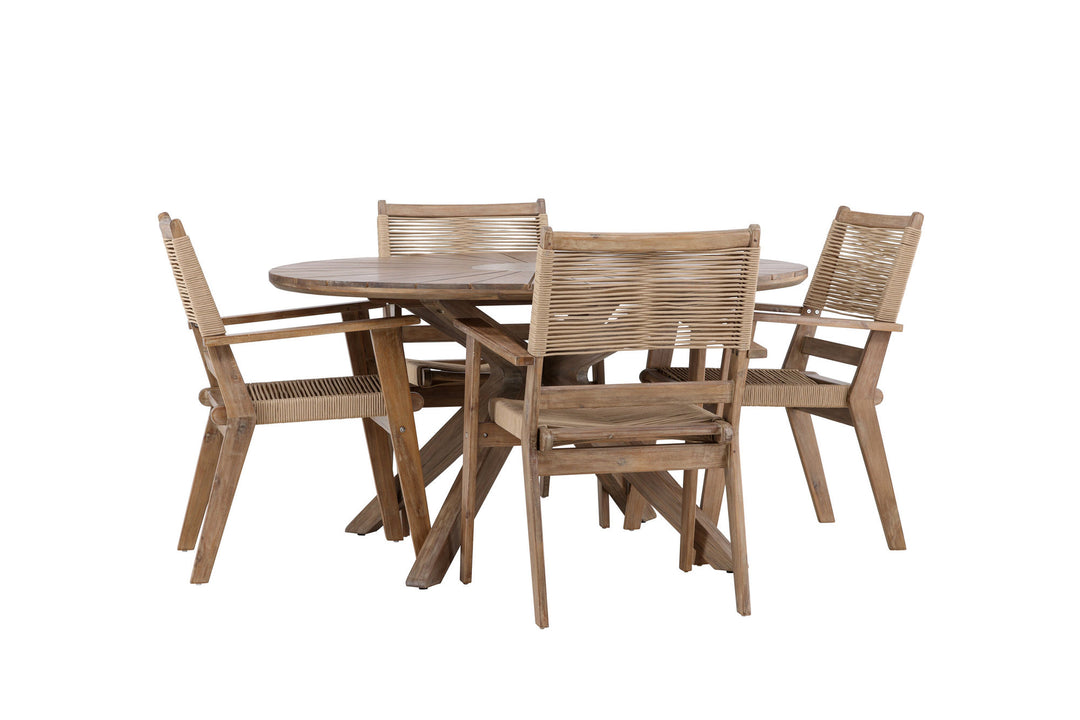 Venture Home Rosario Dining Table- Teak Ø140 +Peter Diningchair Acacia - Dark brown / Beige _4