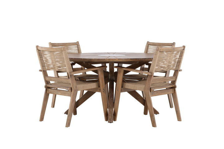 Venture Home Rosario Dining Table- Teak Ø140 +Peter Diningchair Acacia - Dark brown / Beige _4