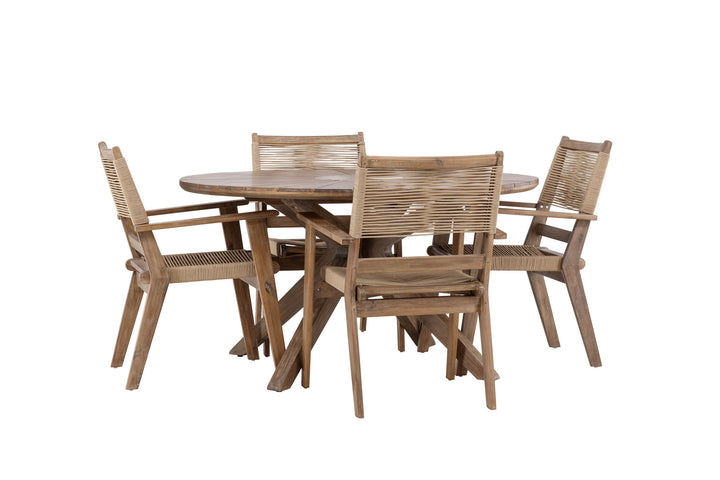 Venture Home Rosario Dining Table- Teak Ø140 +Peter Diningchair Acacia - Dark brown / Beige _4
