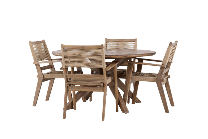 Venture Home Rosario Dining Table- Teak Ø140 +Peter Diningchair Acacia - Dark brown / Beige _4