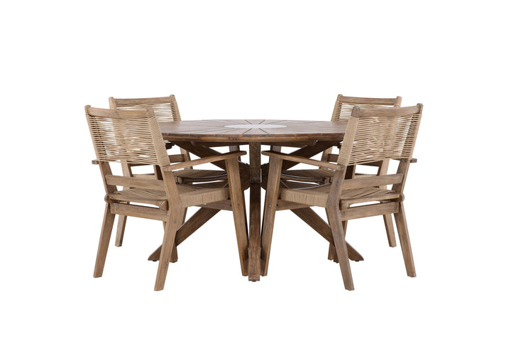 Venture Home Rosario Dining Table- Teak Ø140 +Peter Diningchair Acacia - Dark brown / Beige _4
