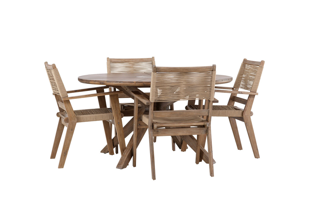 Venture Home Rosario Dining Table- Teak Ø140 +Peter Diningchair Acacia - Dark brown / Beige _4