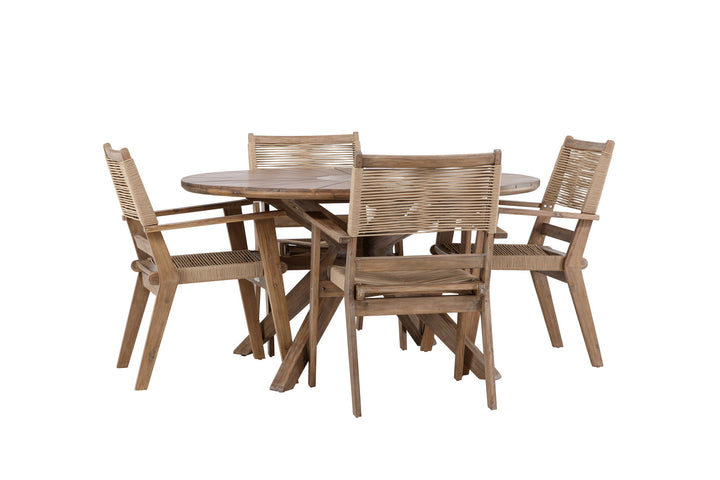 Venture Home Rosario Dining Table- Teak Ø140 +Peter Diningchair Acacia - Dark brown / Beige _4