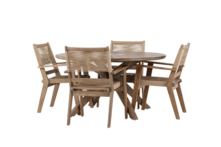 Venture Home Rosario Dining Table- Teak Ø140 +Peter Diningchair Acacia - Dark brown / Beige _4