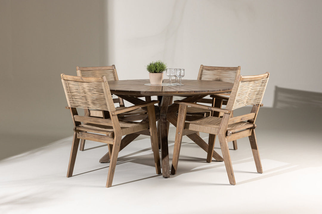 Venture Home Rosario Dining Table- Teak Ø140 +Peter Diningchair Acacia - Dark brown / Beige _4