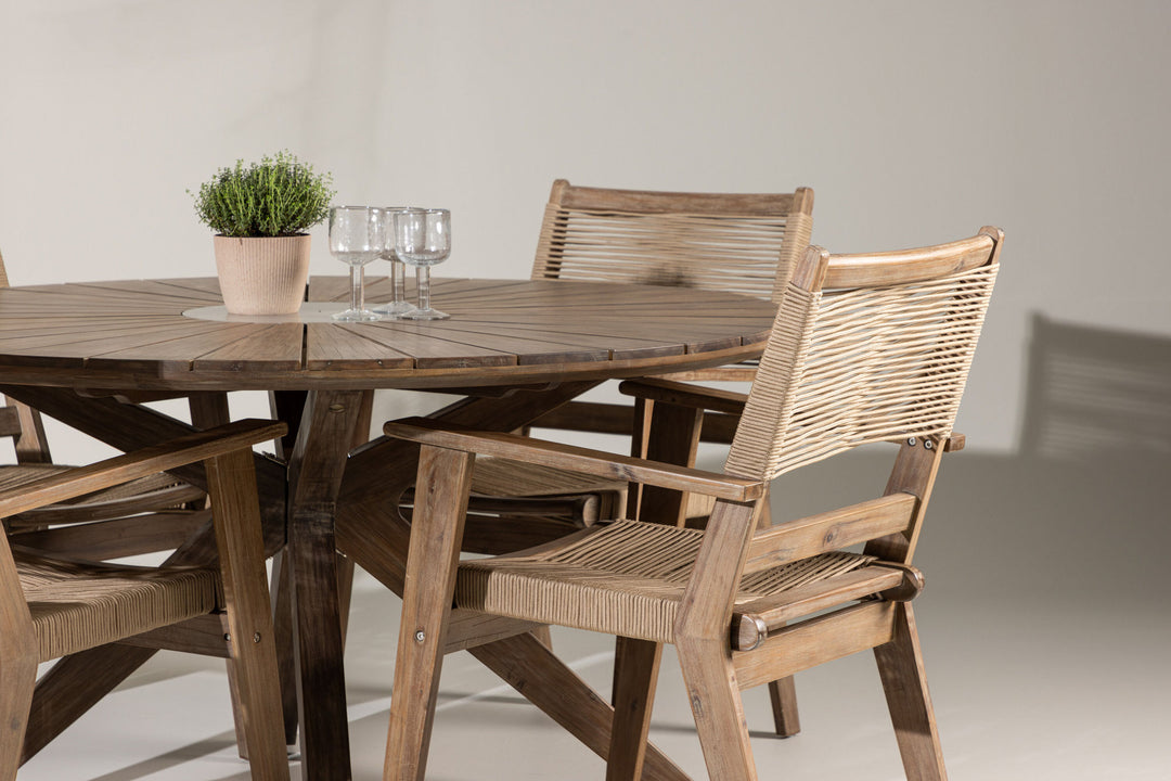 Venture Home Rosario Dining Table- Teak Ø140 +Peter Diningchair Acacia - Dark brown / Beige _4