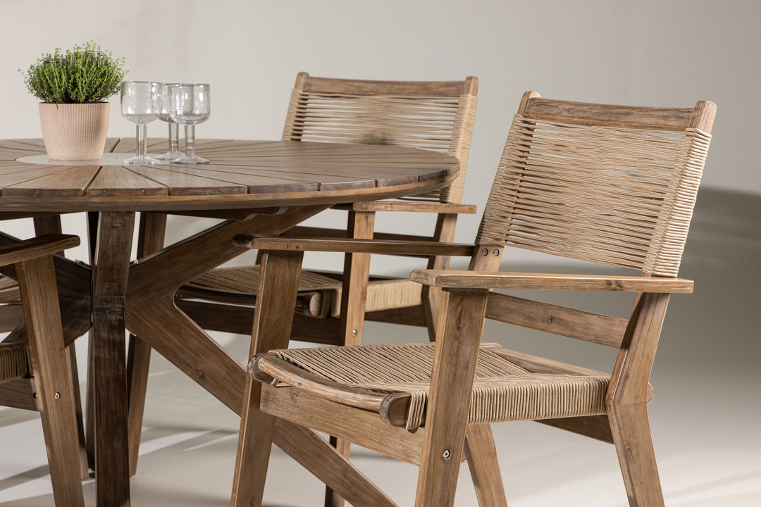 Venture Home Rosario Dining Table- Teak Ø140 +Peter Diningchair Acacia - Dark brown / Beige _4