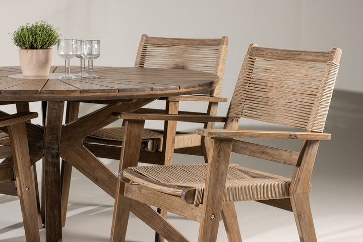 Venture Home Rosario Dining Table- Teak Ø140 +Peter Diningchair Acacia - Dark brown / Beige _4
