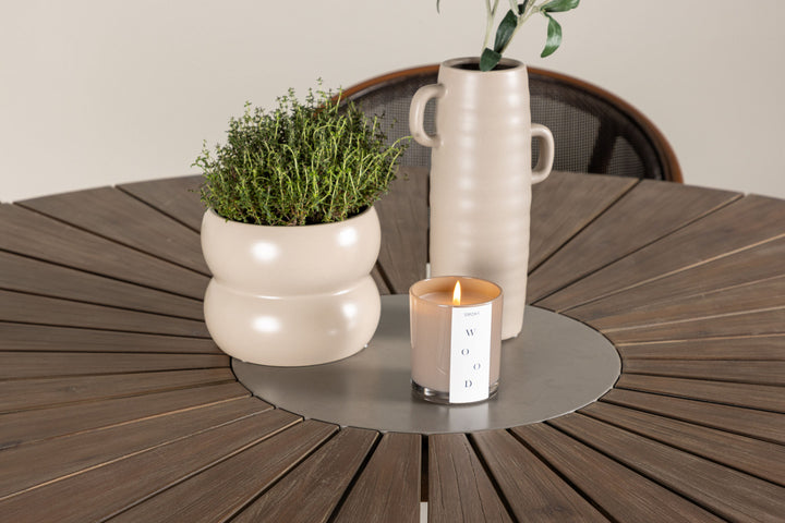 Venture Home Rosario Spisebord - Teak Ø140 + Vila Real Caféstol 6 stk. - Brun/Sort