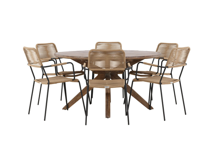 Venture Home Rosario Dining Table- Teak Ø140 +Lindos - Armchair - Black Alu / Latte Rope _6