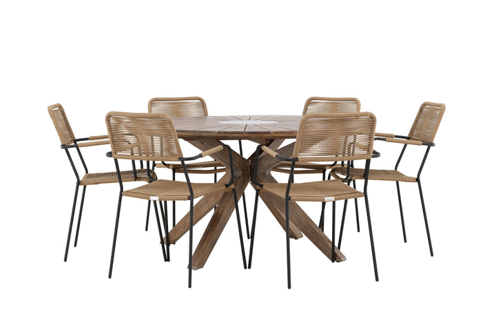 Venture Home Rosario Dining Table- Teak Ø140 +Lindos - Armchair - Black Alu / Latte Rope _6