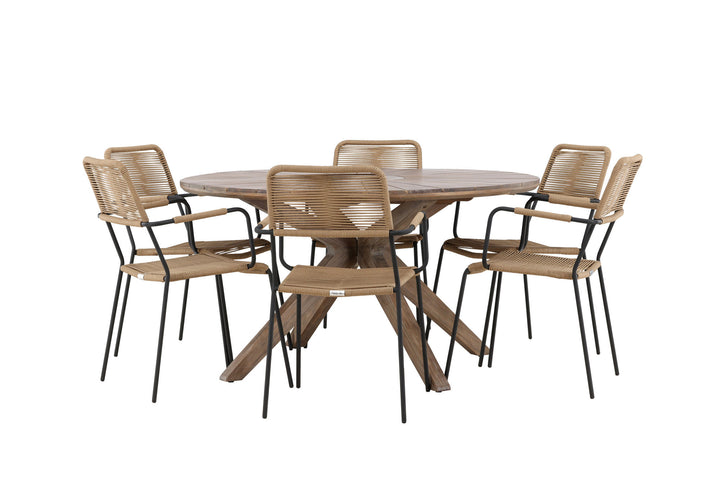 Venture Home Rosario Dining Table- Teak Ø140 +Lindos - Armchair - Black Alu / Latte Rope _6