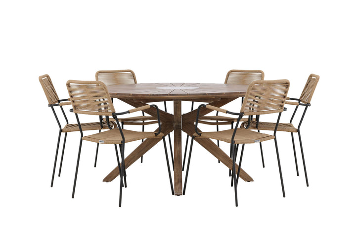 Venture Home Rosario Dining Table- Teak Ø140 +Lindos - Armchair - Black Alu / Latte Rope _6