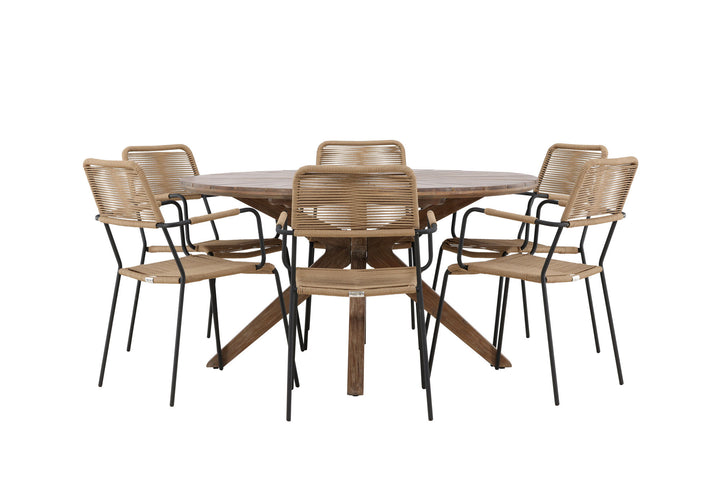 Venture Home Rosario Dining Table- Teak Ø140 +Lindos - Armchair - Black Alu / Latte Rope _6