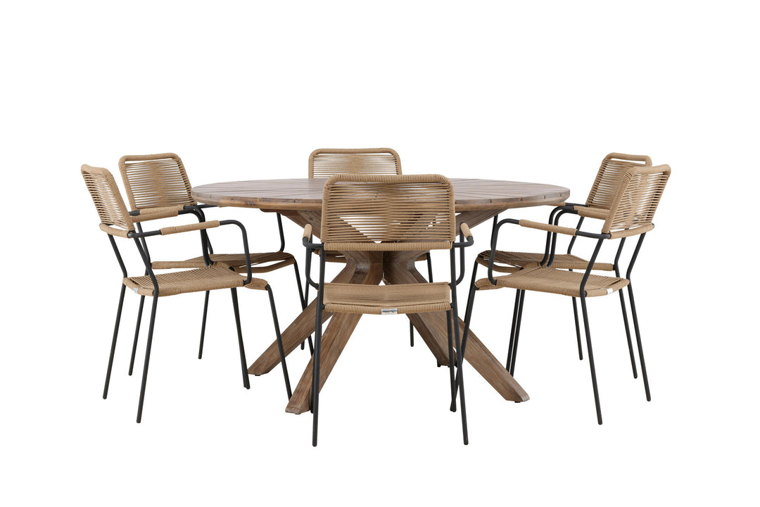 Venture Home Rosario Dining Table- Teak Ø140 +Lindos - Armchair - Black Alu / Latte Rope _6