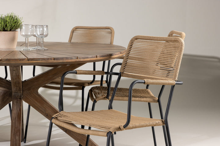 Venture Home Rosario Dining Table- Teak Ø140 +Lindos - Armchair - Black Alu / Latte Rope _6