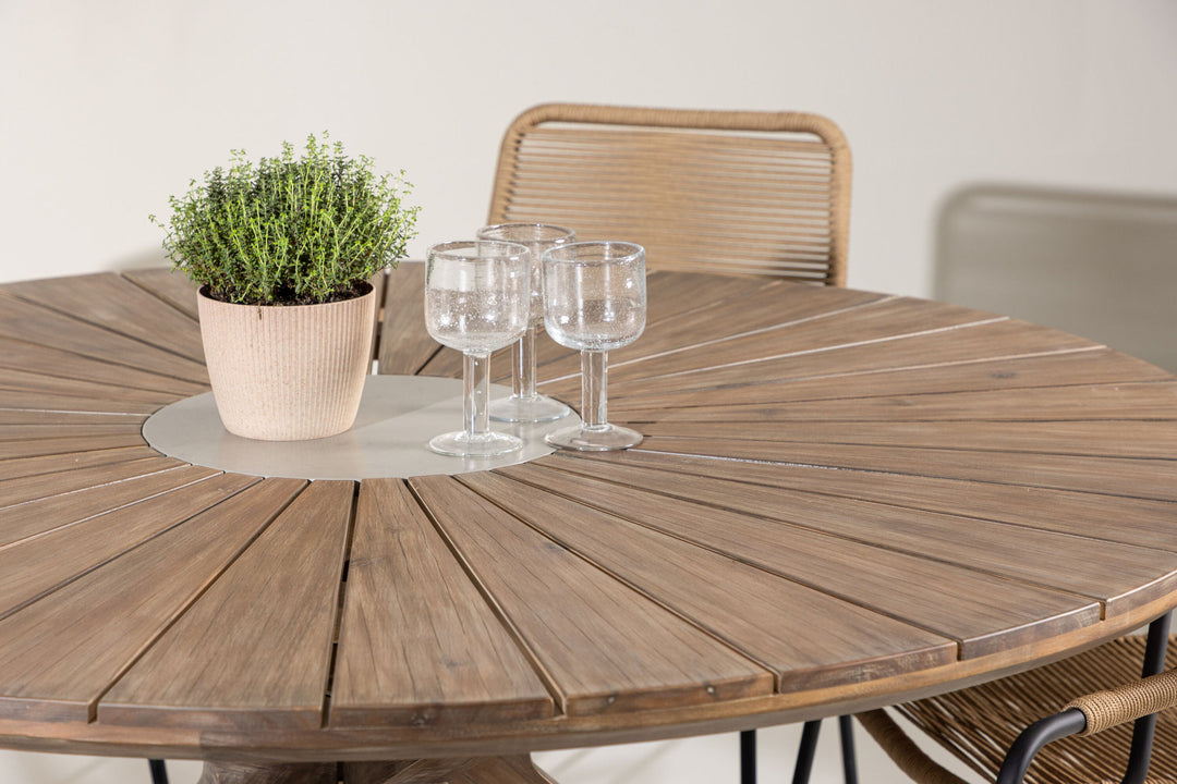 Venture Home Rosario Dining Table- Teak Ø140 +Lindos - Armchair - Black Alu / Latte Rope _6
