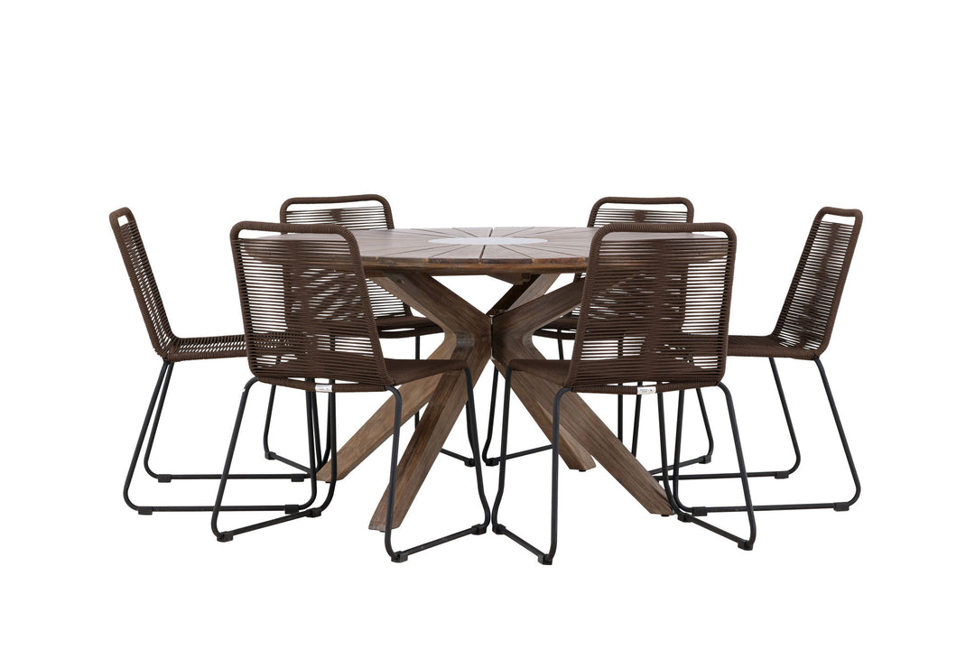 Venture Home Rosario Dining Table- Teak Ø140 +Lindos Diningchair Aluminium - Black / _6