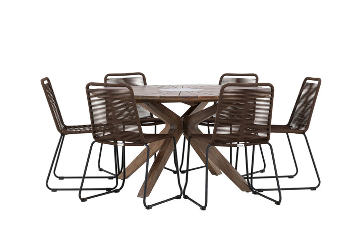 Venture Home Rosario Dining Table- Teak Ø140 +Lindos Diningchair Aluminium - Black / _6